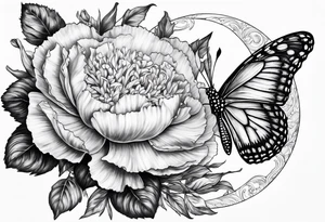 carnation butterfly moon tattoo idea
