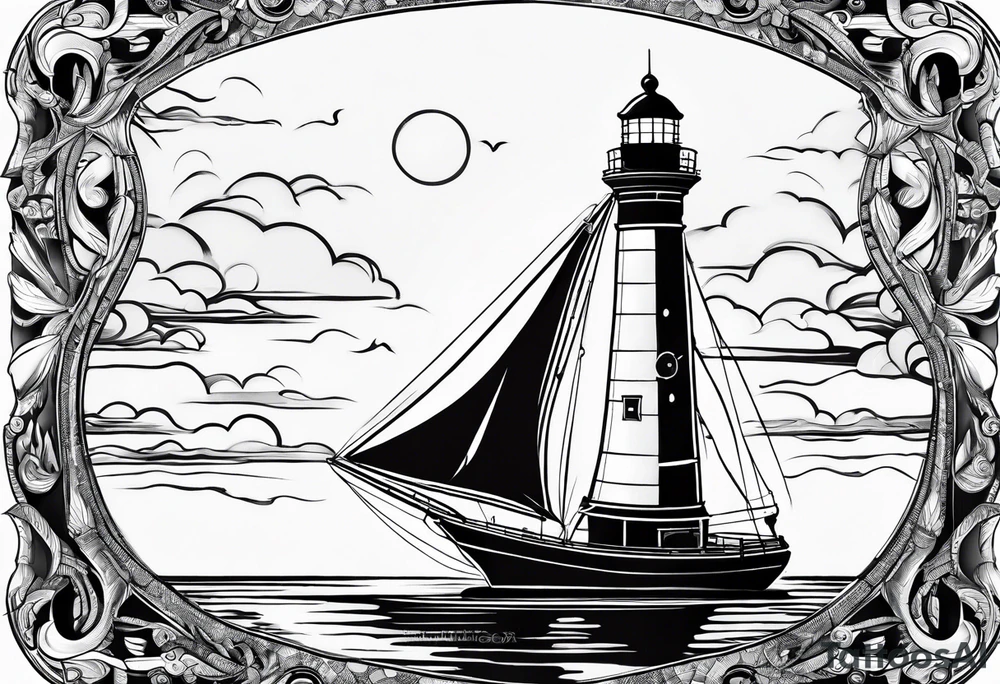 sailboat sail in the shape of a maritime lighthouse. tattoo idea