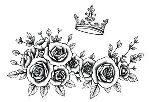 detailed beautiful gothic boho flowers and roses on vine with gorgeous crown ornamental tattoo idea