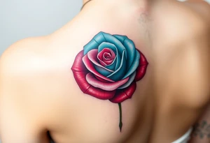 a rose with 3 colors, ruby as the base, aquamarine as the next layer and pink as the middle tattoo idea