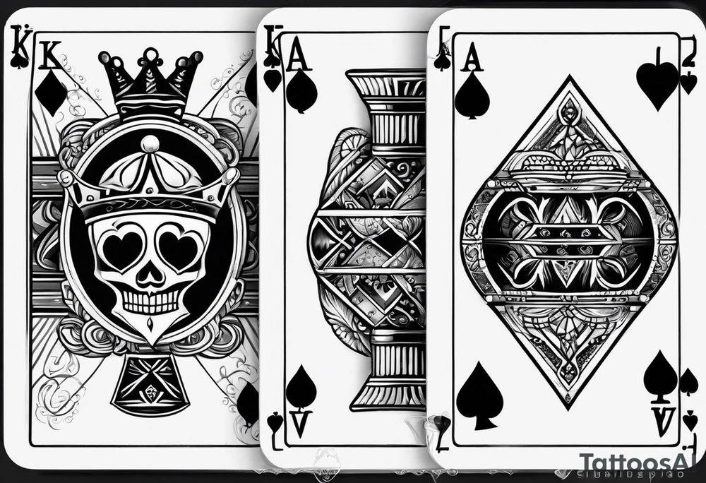 Show Two cards, king of hearts and the Ace of spades behind it tattoo idea