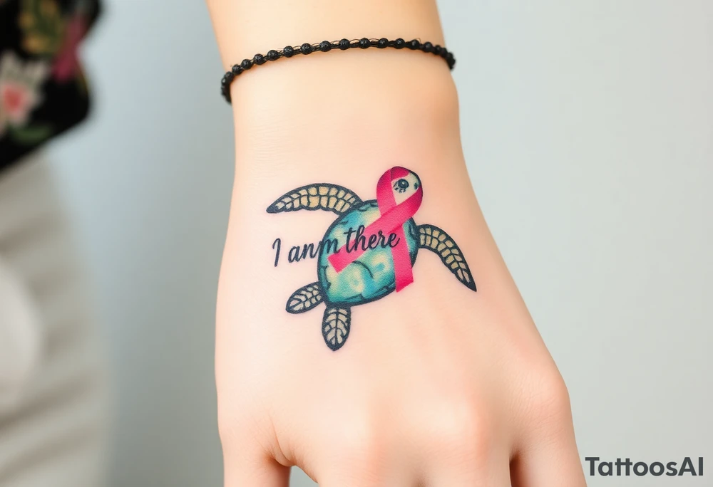 I am here pink ribbon hawaiian sea turtle theme tattoo idea