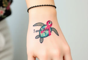 I am here pink ribbon hawaiian sea turtle theme tattoo idea
