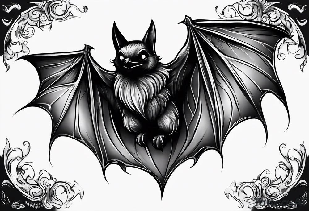 Black bat drawing tattoo idea