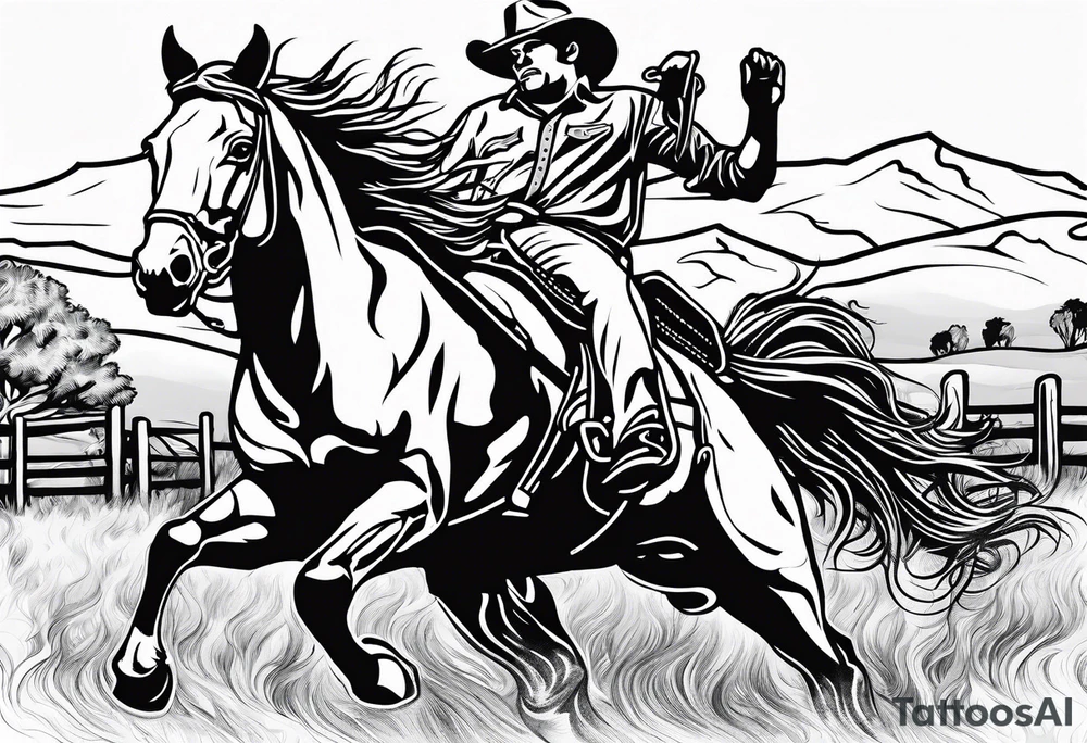 australian cowboy themed tattoo bucking horse cattle campdraft Australian stockman tattoo outline tattoo idea