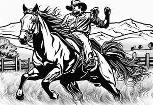 australian cowboy themed tattoo bucking horse cattle campdraft Australian stockman tattoo outline tattoo idea