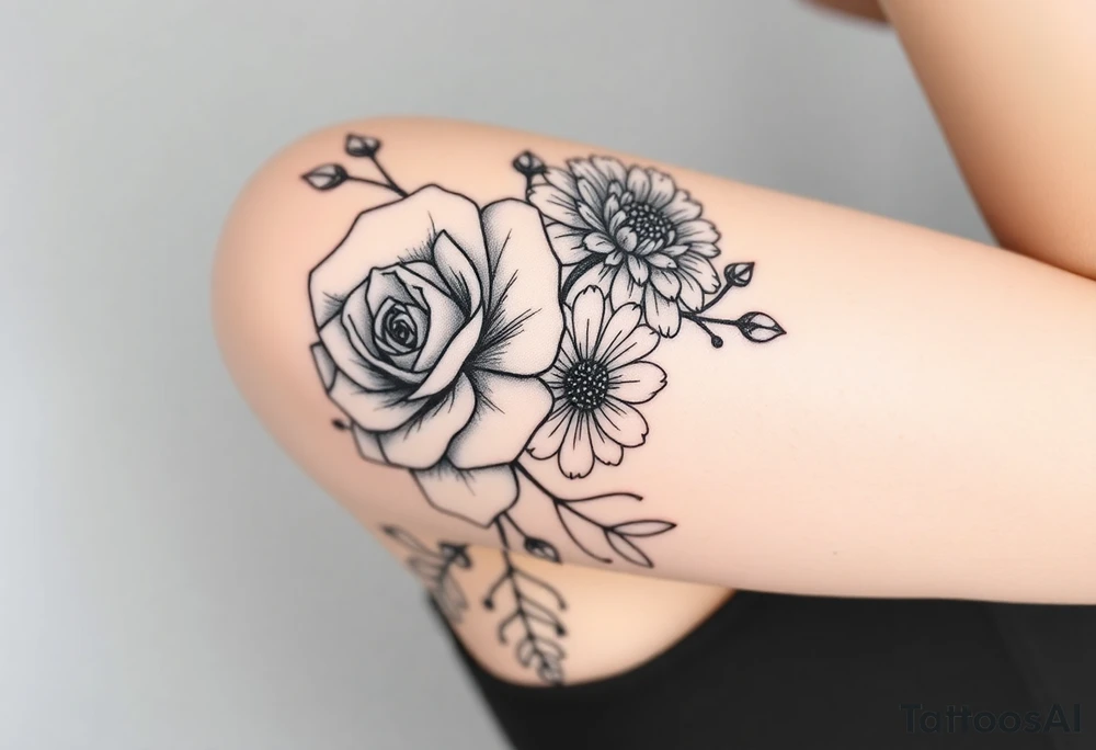 Rose and Chrysanthemum bouquet tattoo tattoo idea