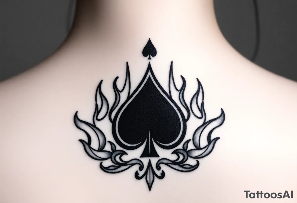 Q of spades surrounded by flames tattoo idea