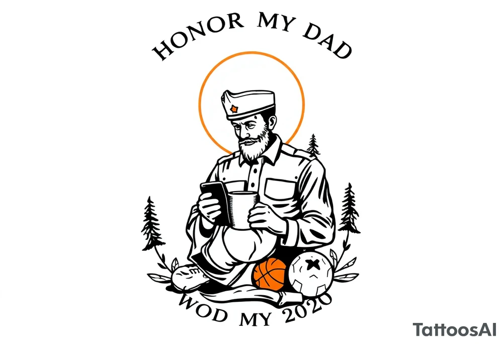 Honor my dad he died 7/29/2020 he was marine a Kansas boy loved sports coffee the cabin  a teacher tattoo idea