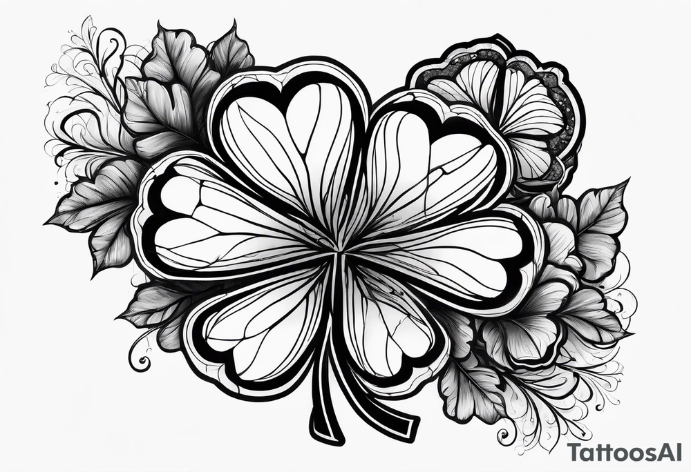 Black Four leaf clover shattered like glass tattoo idea