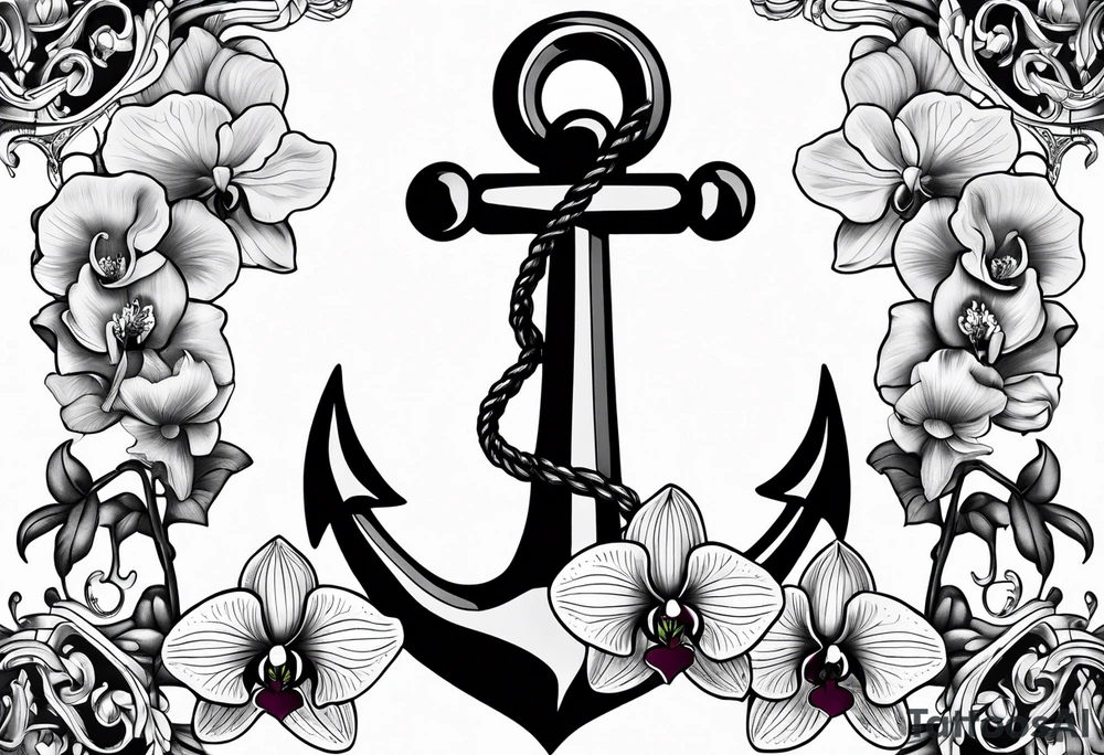 An anchor and orchids tattoo idea