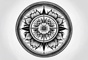 Vintage pocket compass with marigold flower. tattoo idea