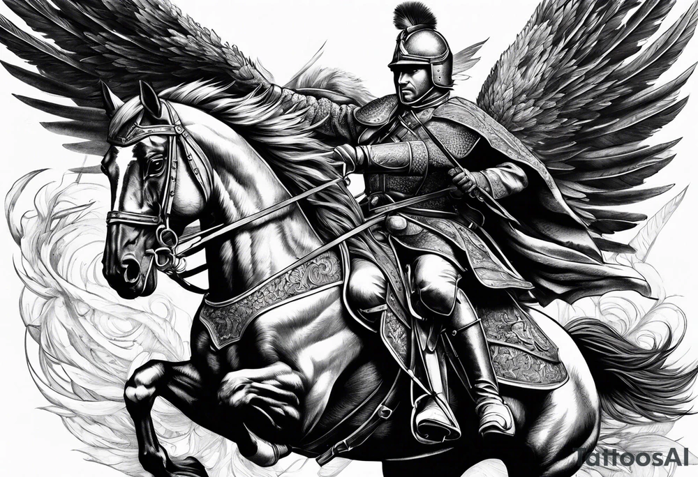 Polish Hussar Cavalry Rushing towards enemy - wings turned into dragon wings tattoo idea