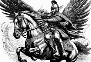 Polish Hussar Cavalry Rushing towards enemy - wings turned into dragon wings tattoo idea