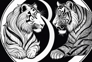 Tiger and lion on a yin yang plate tattoo idea