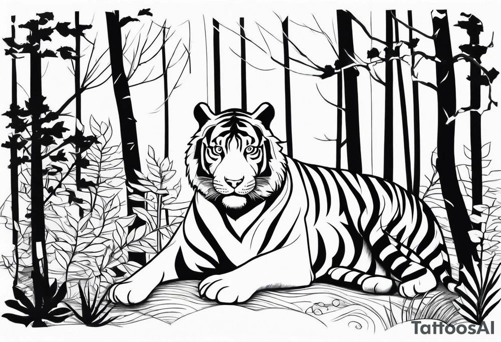 Tiger Lurking in the Forest tattoo idea