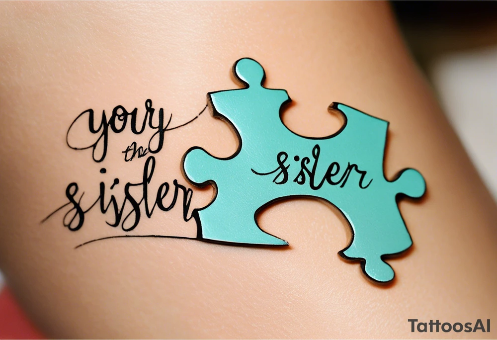 Puzzle Piece: A fine, clean outline with no shading, keeping the design light and elegant. Two pieces connected. 
Handwritten Text: inside the puzzle piece, your sister’s words “to my favorite sister,” carefully preserving the integrity of her handwriting.
This will create a balanced, meaningful design that's simple yet full of emotion—perfect for a small ankle tattoo. tattoo idea