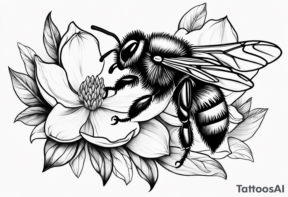 Bumblebee and magnolia flowers tattoo idea
