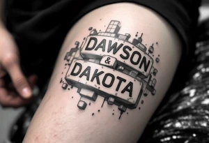 Dawson and Dakota spelled with building blocks with backgrounds tattoo idea