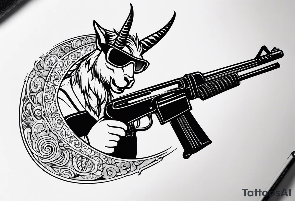 capricorn with sunglasses and shotgun tattoo idea