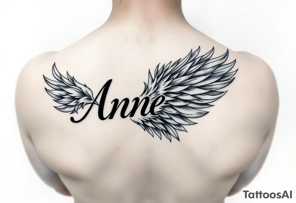the name Anne in a burning phoenix feather tattoo idea