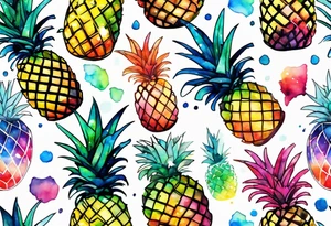 Broken glass watercolour tattoo, stag in shape of pineapple, Amsterdam, Amsterdam buildings, Amsterdam canal, space colours, galaxy colours, pineapples tattoo idea