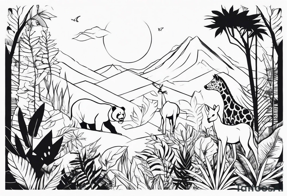 JUNGLE WITH ANIMALS tattoo idea