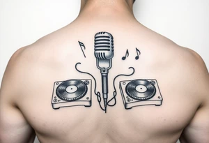 Microphone turntables and music notes tattoo idea