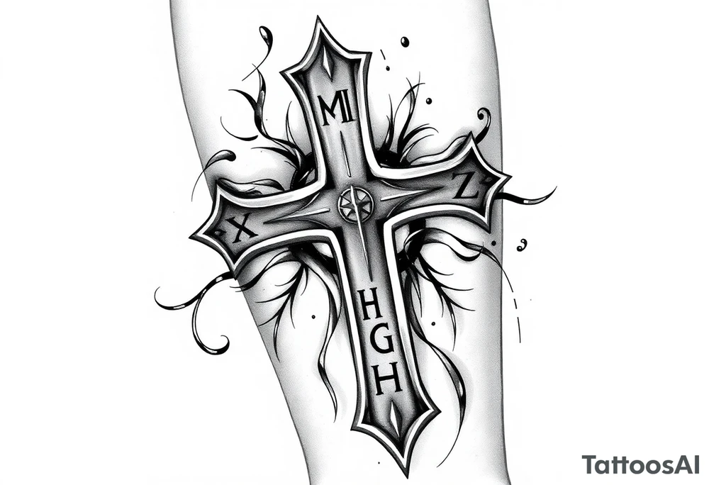 Cross tattoos for arm with Roman numerals for kids birthday tattoo idea
