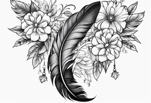 Feather with flowers going up wards tattoo idea