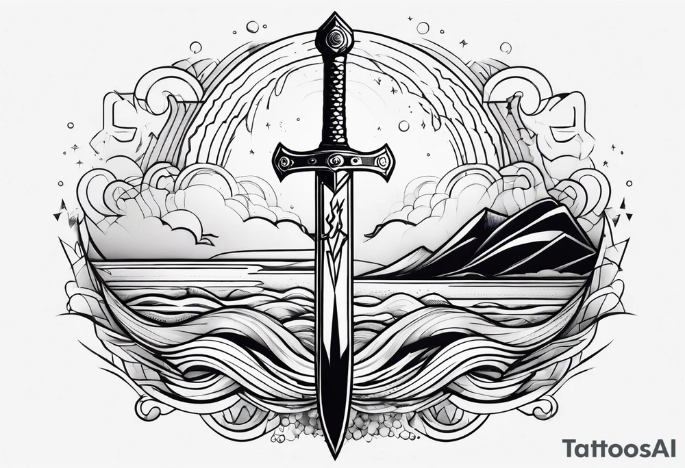 Geometric, simple, sword, lightning bolt and waves tattoo idea Geometric, simple, sword, lightning bolt and waves tattoo idea