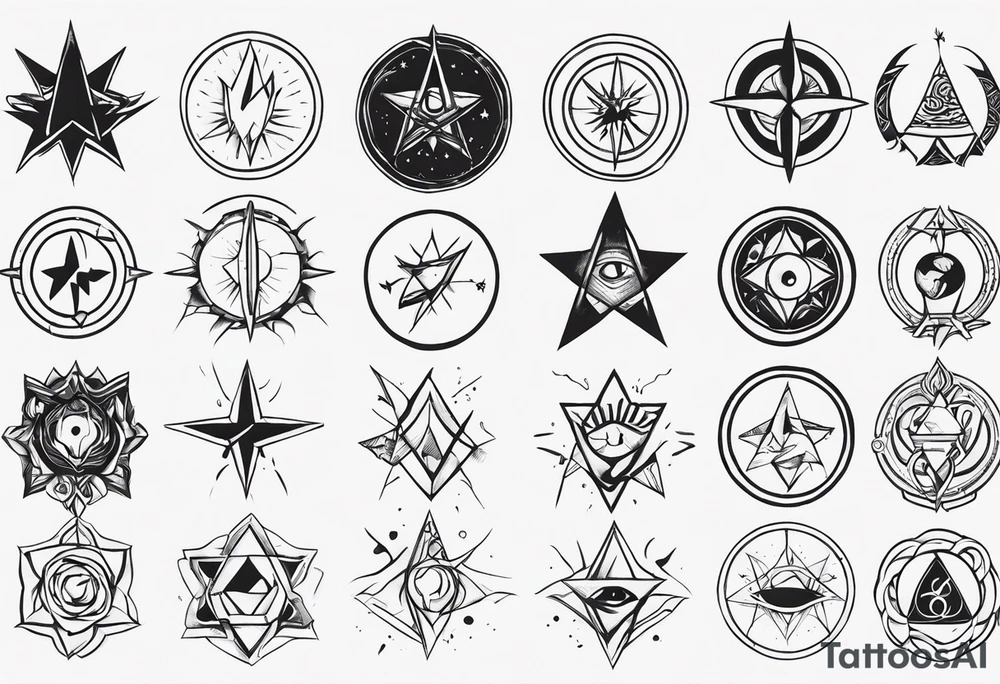 a bunch of ocultism signs tattoo idea