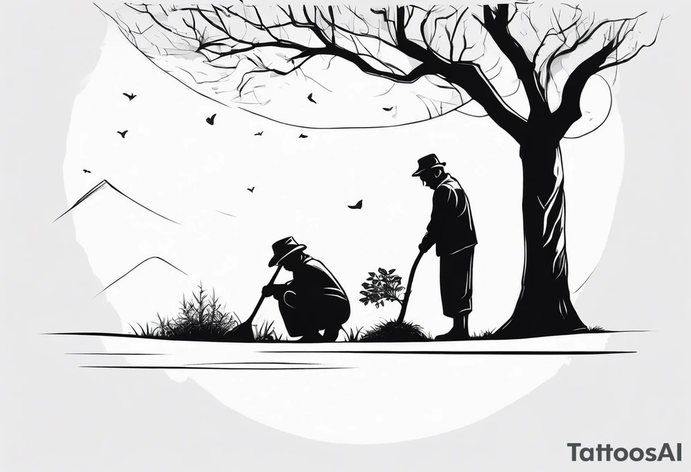 Old man planting a tree, than a young boy playing under a full grown tree. tattoo idea