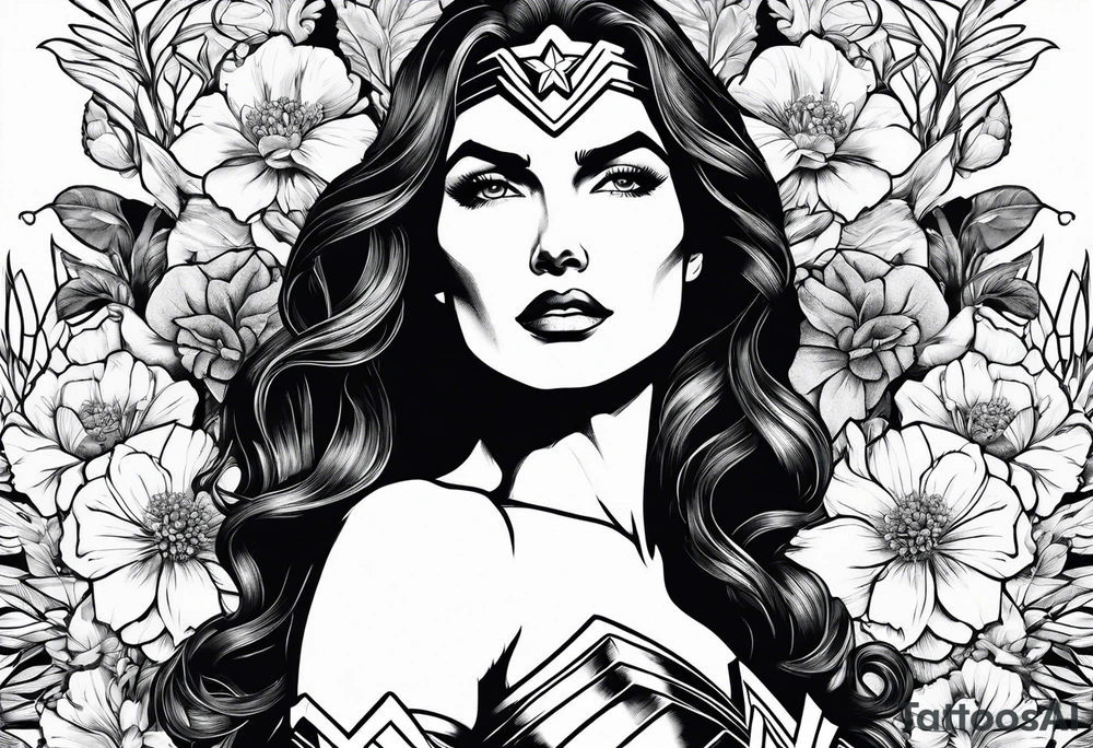 Wonder Woman design with flowers tattoo idea