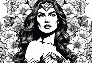 Wonder Woman design with flowers tattoo idea