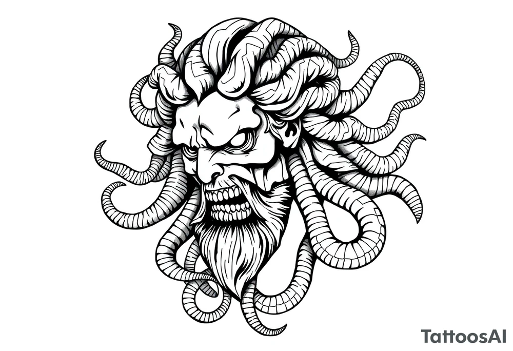 Scary Greek god medusa with snake hairs tattoo idea