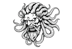 Scary Greek god medusa with snake hairs tattoo idea
