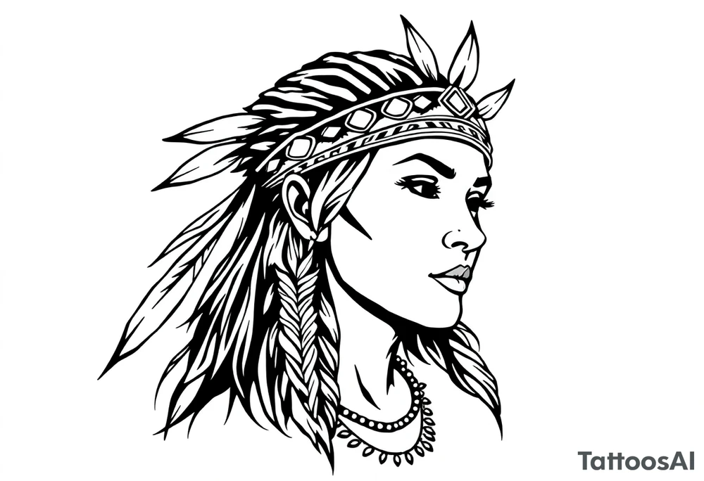 Female Native American wearing headband tattoo idea