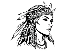 Female Native American wearing headband tattoo idea