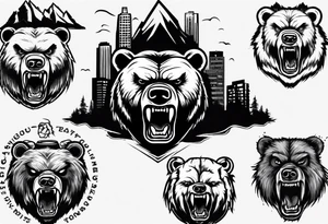 Angry bear coming up behind a city tattoo idea