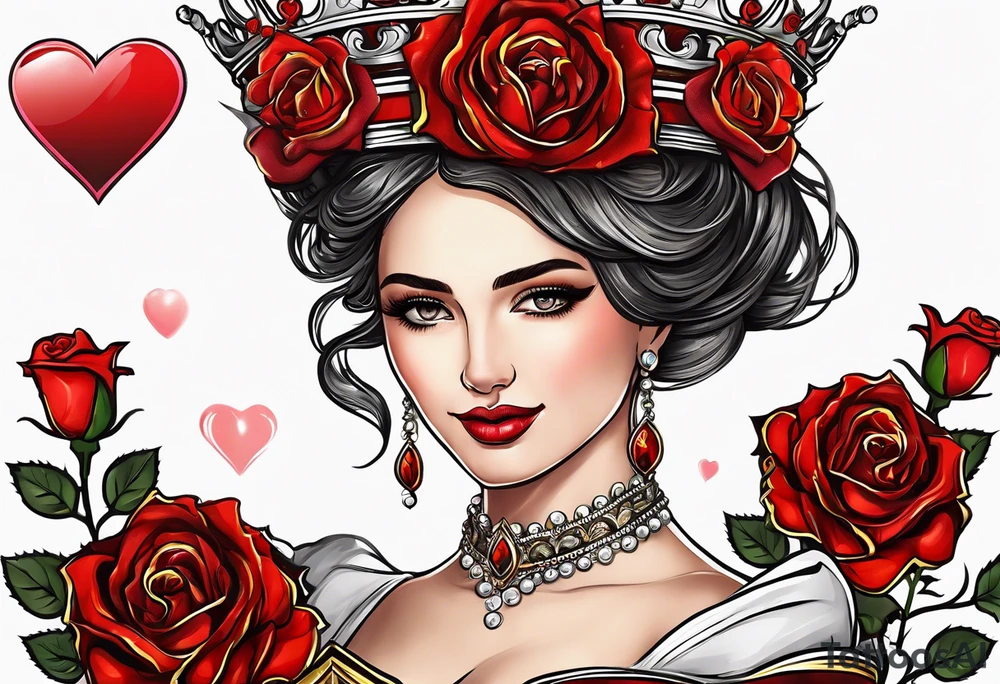 the red rose queen's golden crown with a heart tattoo idea