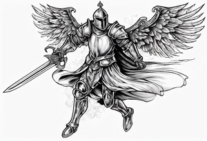 A Winged Paladin Knight in mid-air with his sword about to attack. tattoo idea