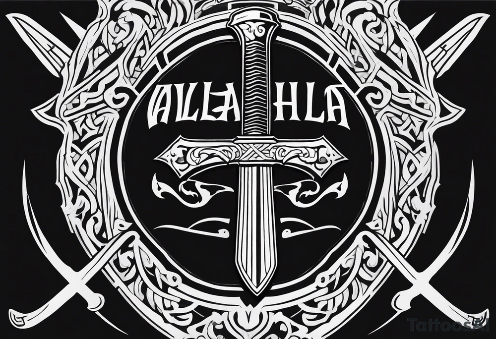 Valhalla shield sword 
axe step tattoo idea