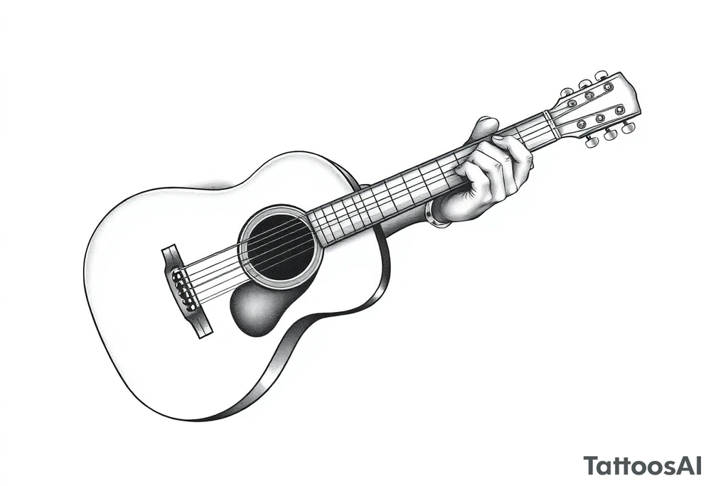 Line traditional American acoustic guitar tattoo idea