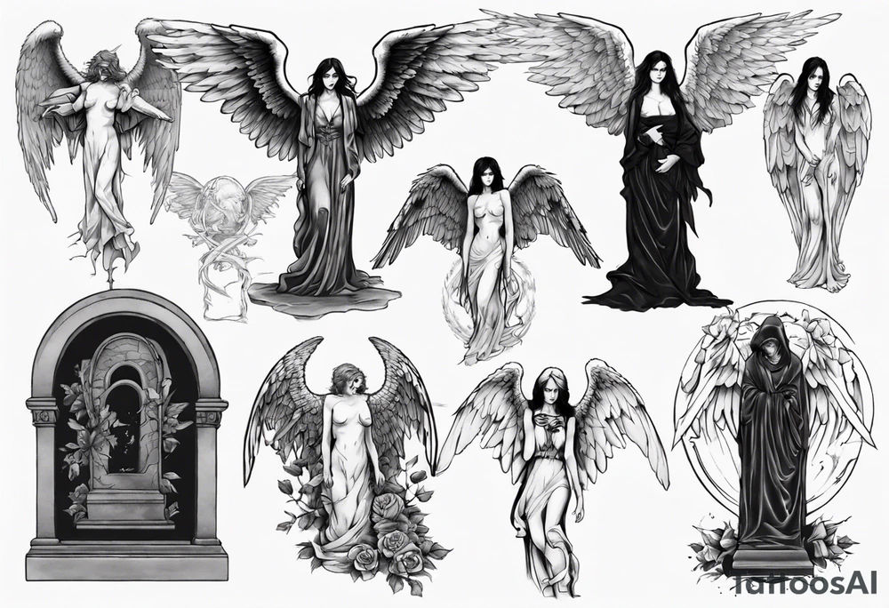 Fallen angel on a grave tattoo idea