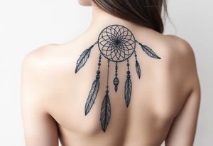 native dreamcatcher with flowing feathers and sacred beads tattoo idea