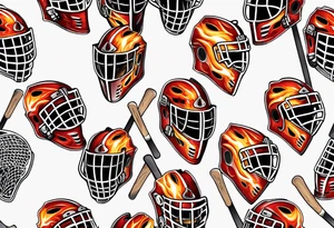 goalie mask with crossed hockey sticks and flames that says "SHOT HOCKEY" tattoo idea