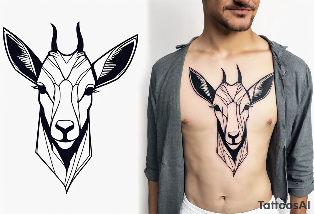 Shoulder/chest tattoo that is Half Goat, Half Kangaroo with a clear distinction of both tattoo idea