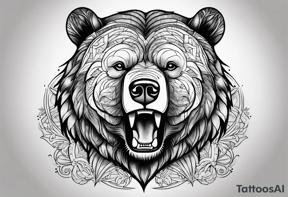 Powerful bear with the word family tattoo idea