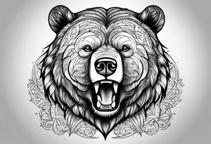 Powerful bear with the word family tattoo idea
